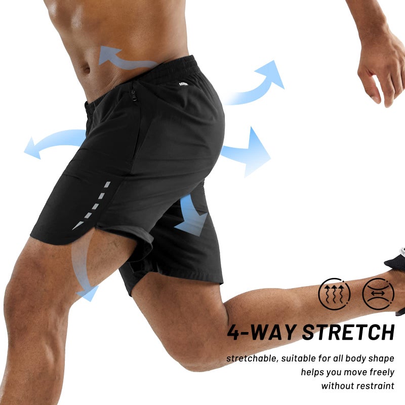 MIER Men's Lightweight Running Shorts Quick Dry Gym Sports Shorts with Zipper Pockets,Black,M - Image 5